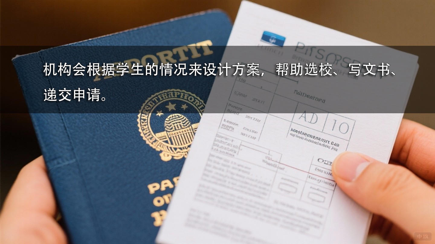 機構會根據學生的情況來設計方案，幫助選校、寫文書、遞交申請。